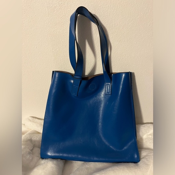 Co-Lab Bright Blue Leather Tote Bag - Picture 1 of 6